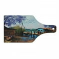 thumbnail image 1 of Lake House Cutting Board, Vintage Hand Drawn Artisan Picture of Fishing Village with Old Bridge and Gulls, Tempered Glass Cutting and Serving Board, Wine Bottle Shape, Multicolor, by Ambesonne, 1 of 1