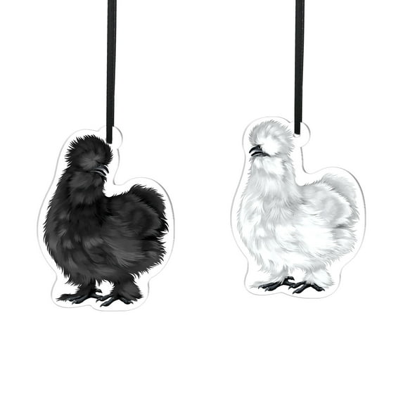 WIRESTER Set of 2pcs Acrylic Ready to Hang Ornament, Hanging Ornaments for Christmas Tree Holidays Party Home Office Decoration Gift - Animal Black Silkie Chicken & Animal White Silkie Chicken