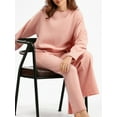 thumbnail image 4 of Faithtur Femmes Chandail Décontracté Ensemble d'Hiver de Couleur Unie Pull Col Rond et Pantalons à Jambes Larges Tenues Hiver 2 Pièces, 4 of 6