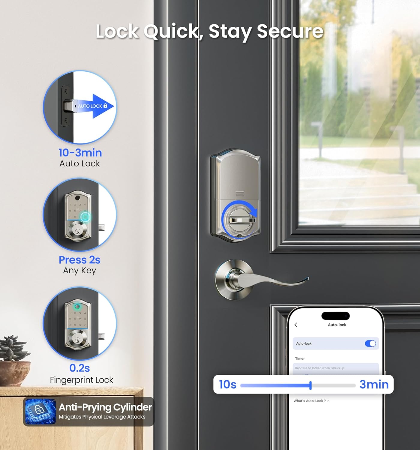 Veise Fingerprint Smart Lock with Dual Lever Handles, Satin Nickel photo 2