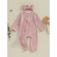 thumbnail image 2 of Bagilaanoe Newborn Baby Girl Fall Jumpsuit Long Sleeve Bodysuit + Headband 3M 6M 12M Infant Ruffle One Piece Romper, 2 of 9