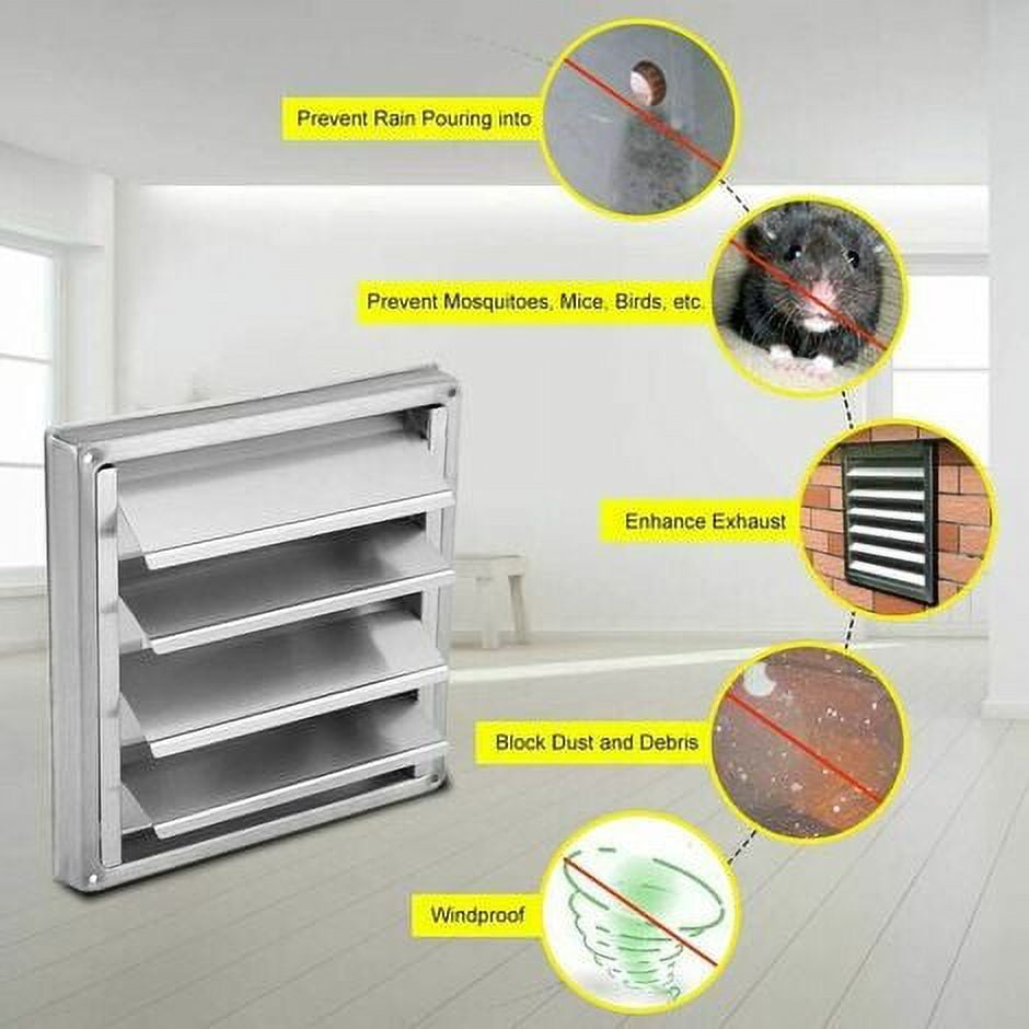 Dryer Vent Cover Metal Dryer Vent Cap Exterior Wall Vent Hood Stainless Steel Air Vent Grille Cover Wall Duct Ventilation Grill Fan Outlet Airflow Vent Replacement Hood with