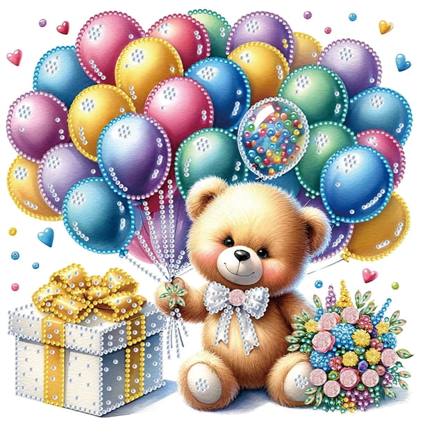 5D DIY Taladro Parcial Con Forma Especial Cumpleaños Oso Peluche 30x30cm