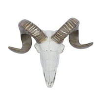 DecMode White Polystone Skull Sheep Wall Decor
