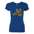 thumbnail image 3 of First We Still Your Heart Then Your Bed | Funny Neon Colorful Cat | Dean Russo Art Animal Lover Womens Slim Fit Junior Tee, Royal, Small, 3 of 6