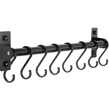 Kitchen Hanging Rod Pot Rack, Domaci 19.7 inch Kitchen Wall Mounted Pan Lid Utensils Organizer Hanging Rail with 8 Hooks, for Hanging Cooking Utensils, Mugs, Spoons, Wall Mounted, Black