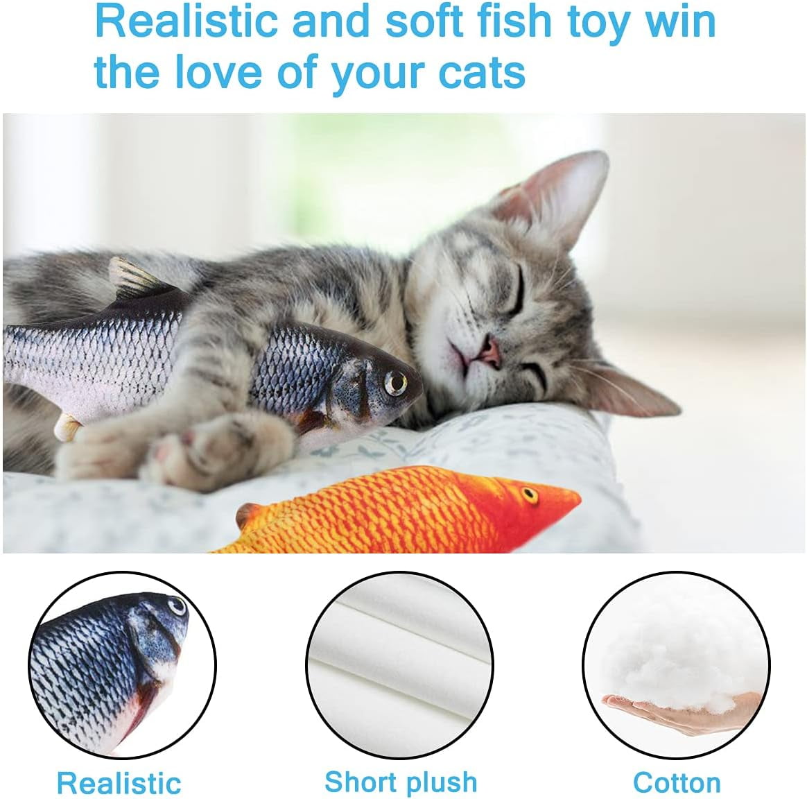 Flopping Fish Cat Toy with Catnip - 11" Electric Moving Interactive Plush Fish Toy for Indoor Cats & Kittens, Realistic Wiggle Kicker Toy for Kitty Exercise & Play(2 pcs)-dh