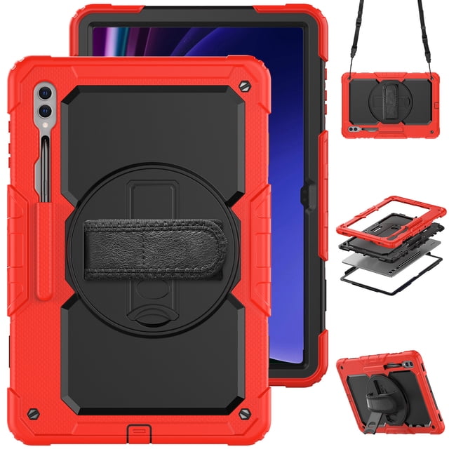 XYX For Samsung Galaxy Tab S10 Ultra/S9 Ultra/S8 Ultra Case 14.6 inch, 360 Rotating Shockproof Cover with Stand, Screen Protector, Shoulder Strap (SM-X920/X910/X900), Red