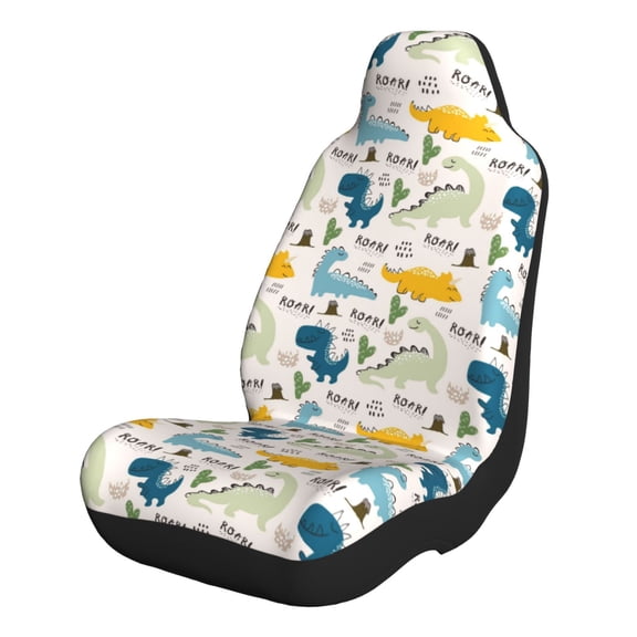 Naloa Childish Dinosaur Car Seat Covers 2PCs Front Car Seat Covers Universal fit for Most Cars SUVs and Trucks - 1