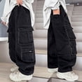 thumbnail image 2 of GXWEA Boys Jeans Boys Black Multi Cargo Pocket Wide Leg Denim Pants Embroidery Loose Street Jeans Spring Daily Wear（Black,7-8 Years）, 2 of 9