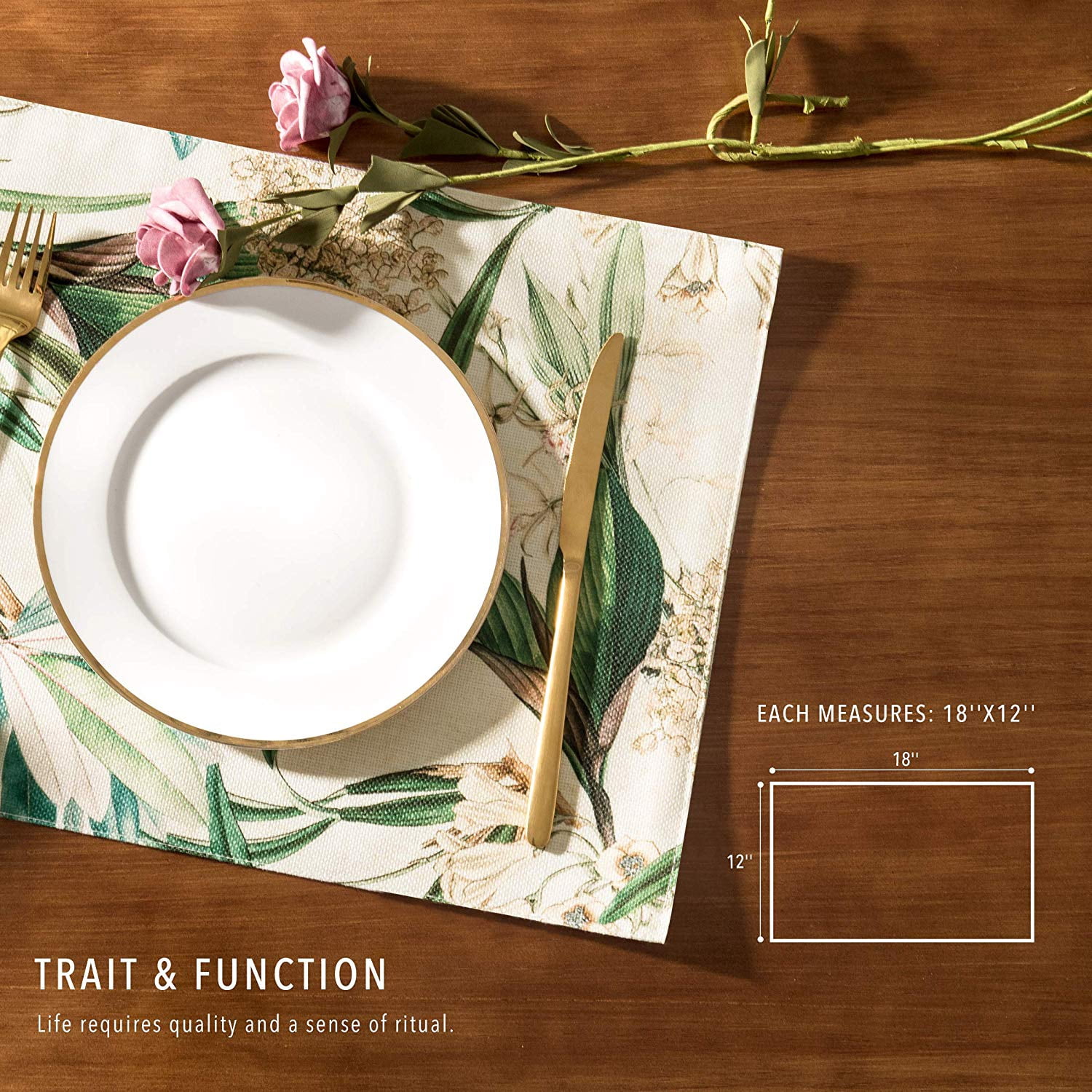 Subrtex Placemat Printed for Dining Table Waterproof Heat-Resistant Washable Table Mats (Orchid, 4pcs)