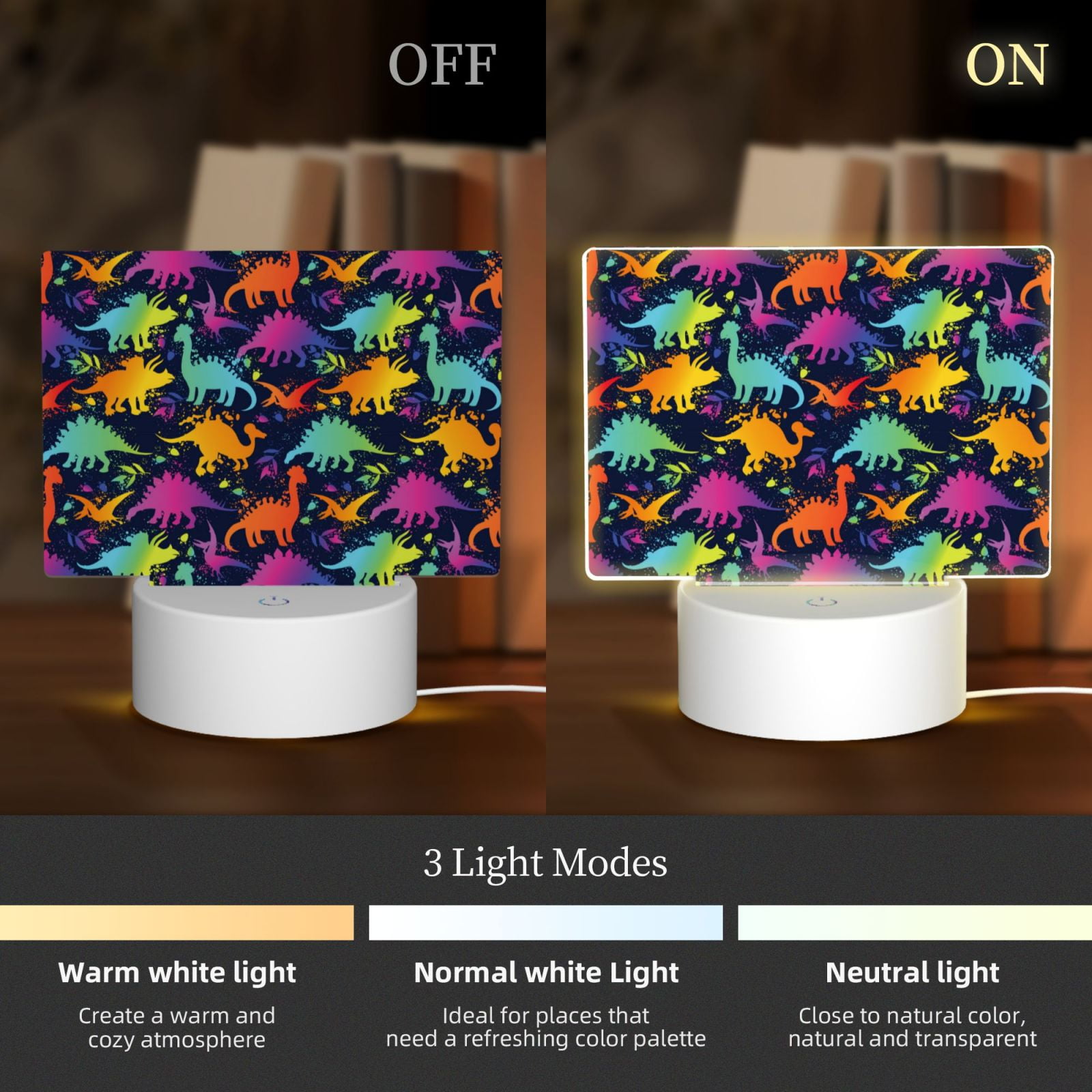 Kdxio Colorful Dinosaur Rectangular Acrylic Night Light Acrylic Sleep Night Light Friend Gifts for Birthday Gifts for Women Teens Boys Girls