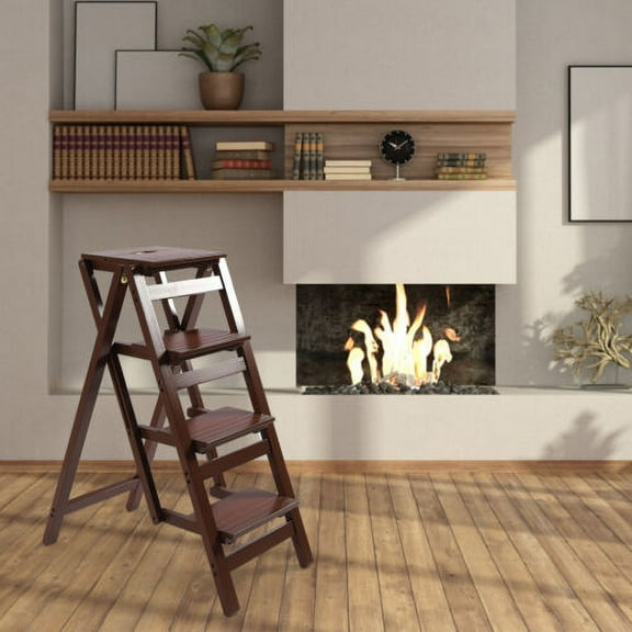 Retro 4-Step Ladder Stool Non-slip 220lbs Load-bearing Foldable House Cleaning