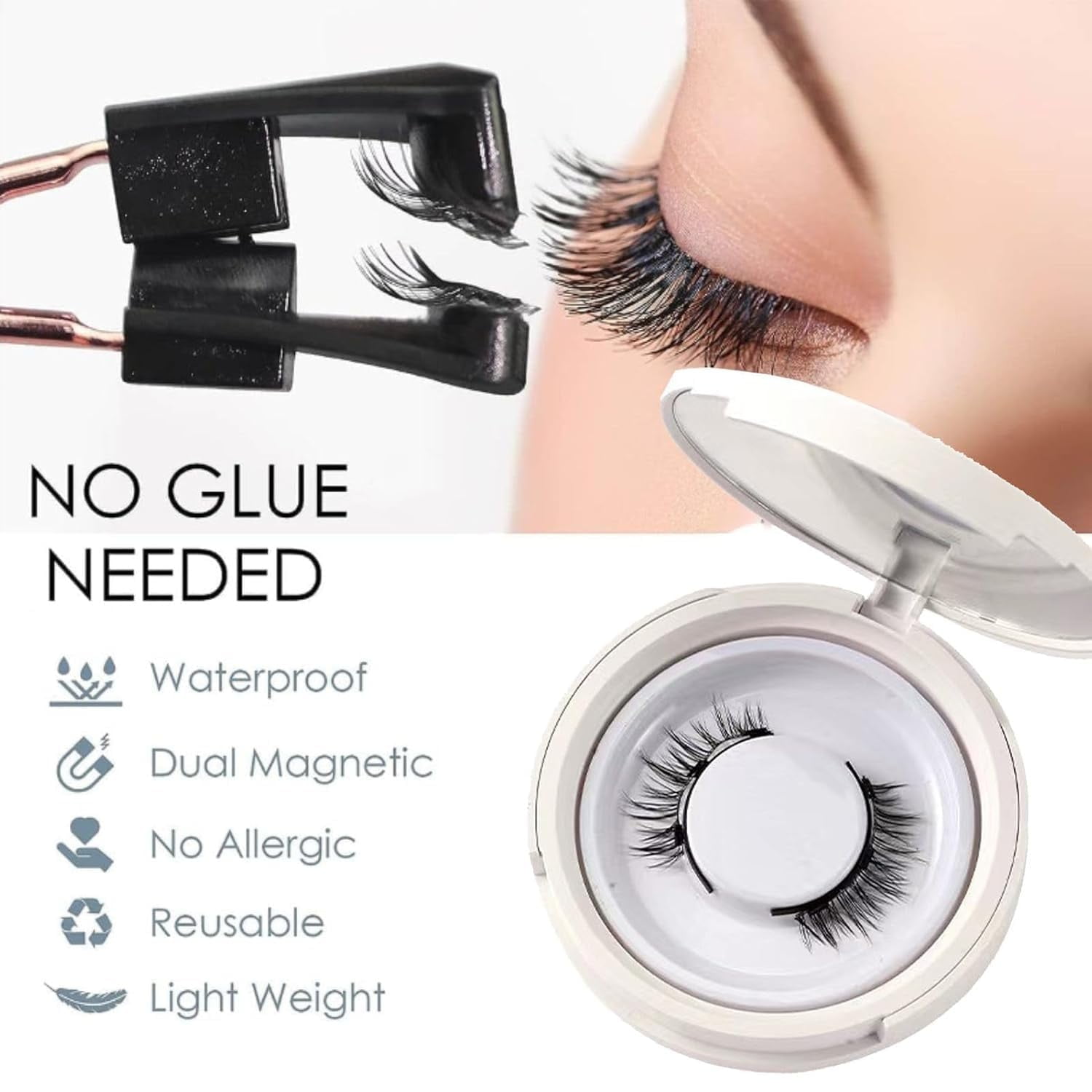 Meylora Magnetic Lashes, Meylora Magnetic Eyelashes with Applicator, Magnetic Eyelashes Without Eyeliner, Reusable Double Sided Magnetic Lashes No Glue or Liner Needed, Natural Look (Natural+Fuller)
