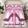thumbnail image 2 of Feelyou Fashion High Heel Queen Sheet Sets for Women, Glitter Stars Diamond Flat Sheet, Leopard Cheetah Print Queen Fitted Sheet, Luxury Bedroom Decor, 4pcs, 2 of 7