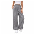 thumbnail image 3 of Wevis Women Elastic High Waist Gingham Wide Leg Pants, Loose Plaid Palazzo Trousers with Side Pockets Casual Daily Bottoms, 3 of 6