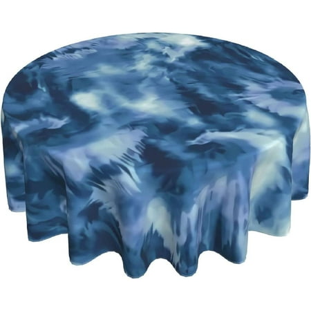 Blue Tie Dye Round Tablecloth Tables Dining Cover Wrinkle Resistant Spill-Proof & Oil-Proof Tabletop Cloth for Kitchen Table Holiday Party Decorations Diameter 60in (152cm)
