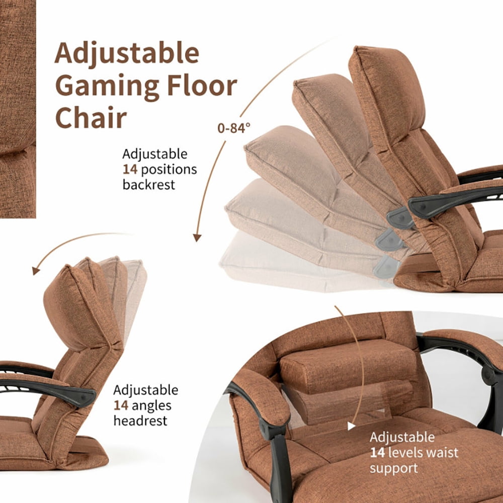 Finihen Folding Lazy Sofa Chair, Floor Chair, 14-Position Adjusting Lazy Sofa Chair with Waist Pillow and Armrests, for Living Room, Bedroom, Coffee Finihen Folding Lazy Sofa Chair, Floor Chair, 14-Position Adjusting Lazy Sofa Chair with Waist Pillow and Armrests, for Living Room, Bedroom, Coffee