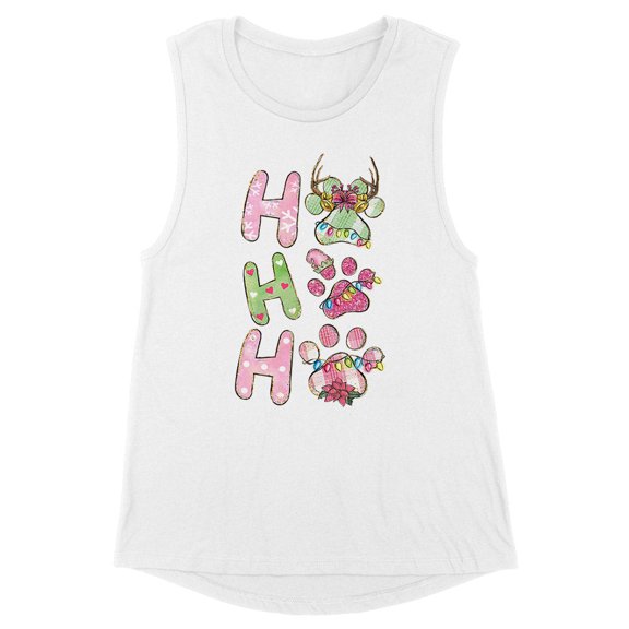 Puppy Ho Ho Ho Women's Muscle Tank Large White