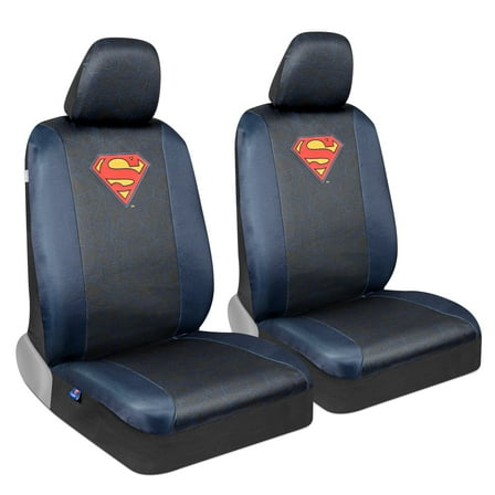 Superman Car Seat Covers for Front Seats with Matching Seat Belt Pads Officially Licensed Warner Brothers Superhero Auto Accessories Bundle, Universal Fit For Car Truck Van and SUV