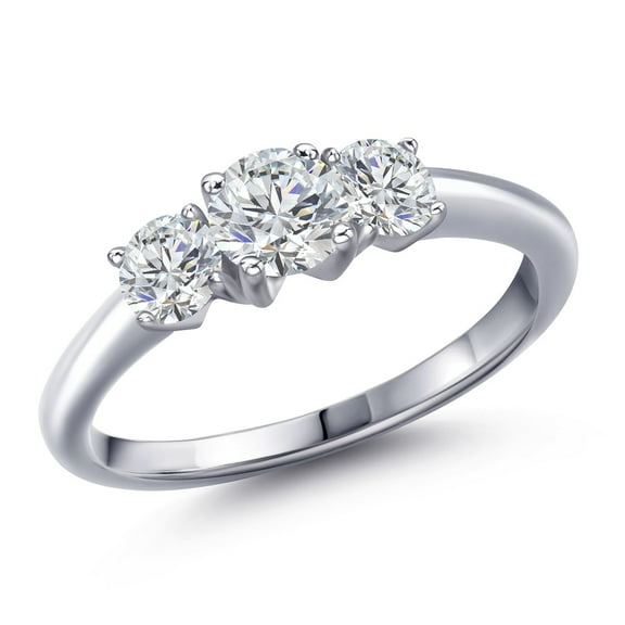 Gem Stone King 925 Sterling Silver Lab Grown Diamond Engagement Ring for Women | 1.04 Cttw | Round 5MM | Gemstone April Birthstone | Size 6