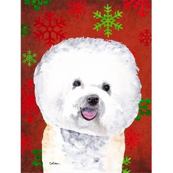 11 x 15 in. Bichon Frise Red and Green Snowflakes Holiday Christmas Garden Size Flag