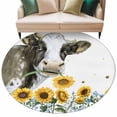 thumbnail image 2 of Round Area Rug 8 Ft, Sunflowers Cow Washable Non-Slip Circle Carpet for Living Room/Bedroom, Farmhouse Rustic Animals Flowers Floral Collection Low-Profile Large Area Rugs for Indoor, 2 of 7