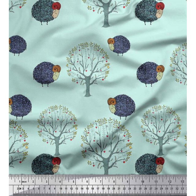 Soimoi Poly Georgette Fabric Tree & Sheep Animal Fabric Prints by Yard 52 Inch Wide