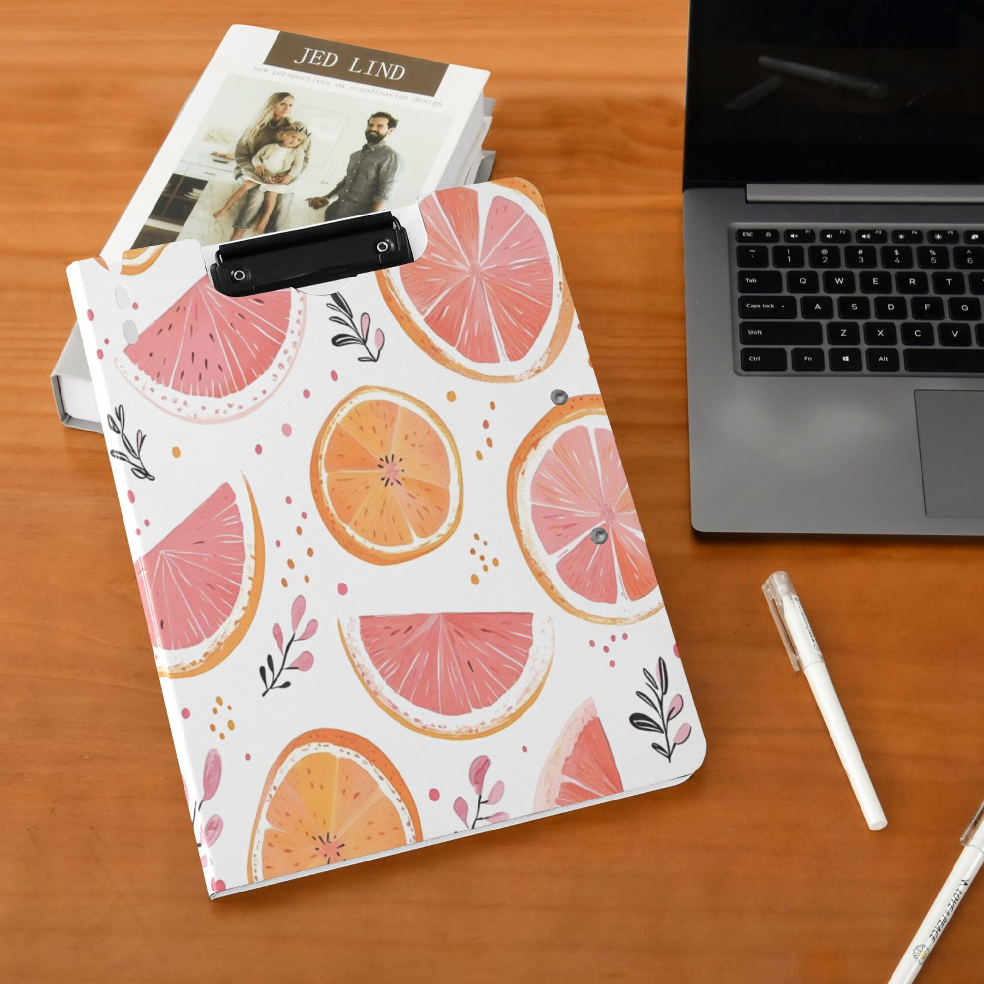 FORMRS A4 Clipboard Folder with Pen Holder Horizontal Foldable School Office Binder, Citrus Slice