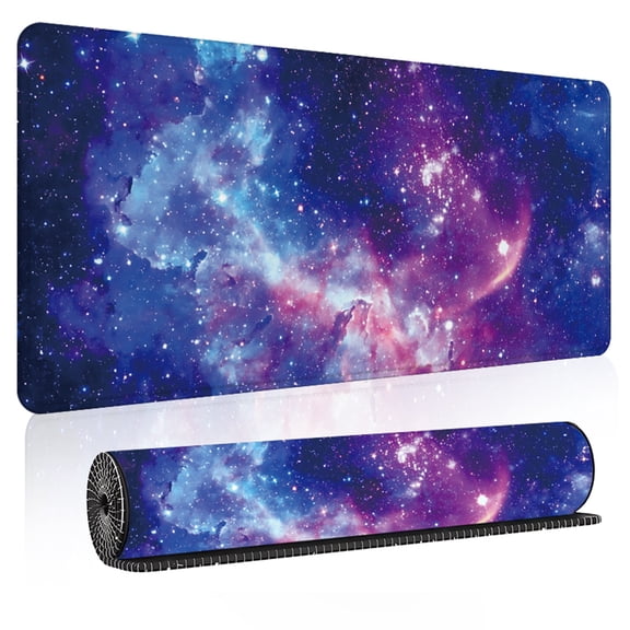 Extended Large Gaming Mouse Pad 31.5x11.8 Inch, Galaxy Nebula Non-Slip Desk Mat, Waterproof Stitched Edges Keyboard Pad for Office Gaming.