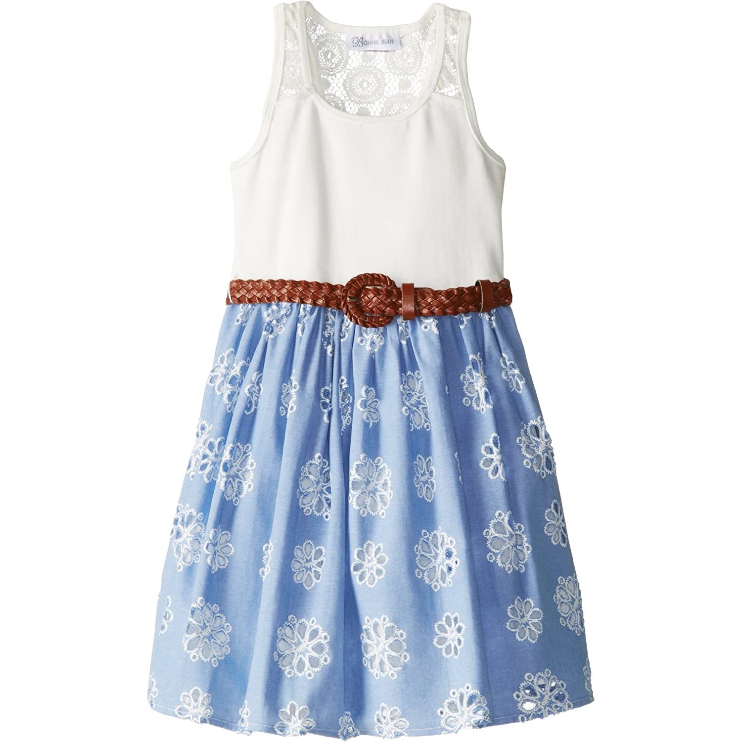 Little Girls' Knit To Lace Chambray Dress, Blue, 6, 95% Cotton, 5% ...