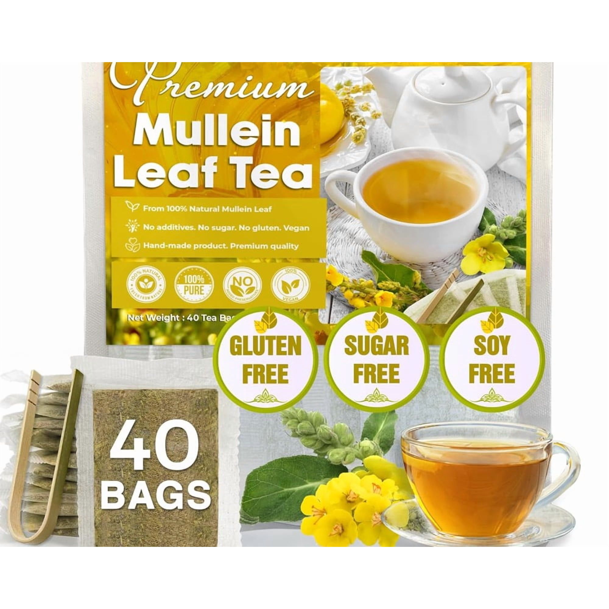 Mullein Tea Bags For Lungs - For Lung Health & Respiratory Wellness Support | Caffeine Free - No Additives & Non-GMO | Plastic-Free, Plant-Based 40 Tea Bags