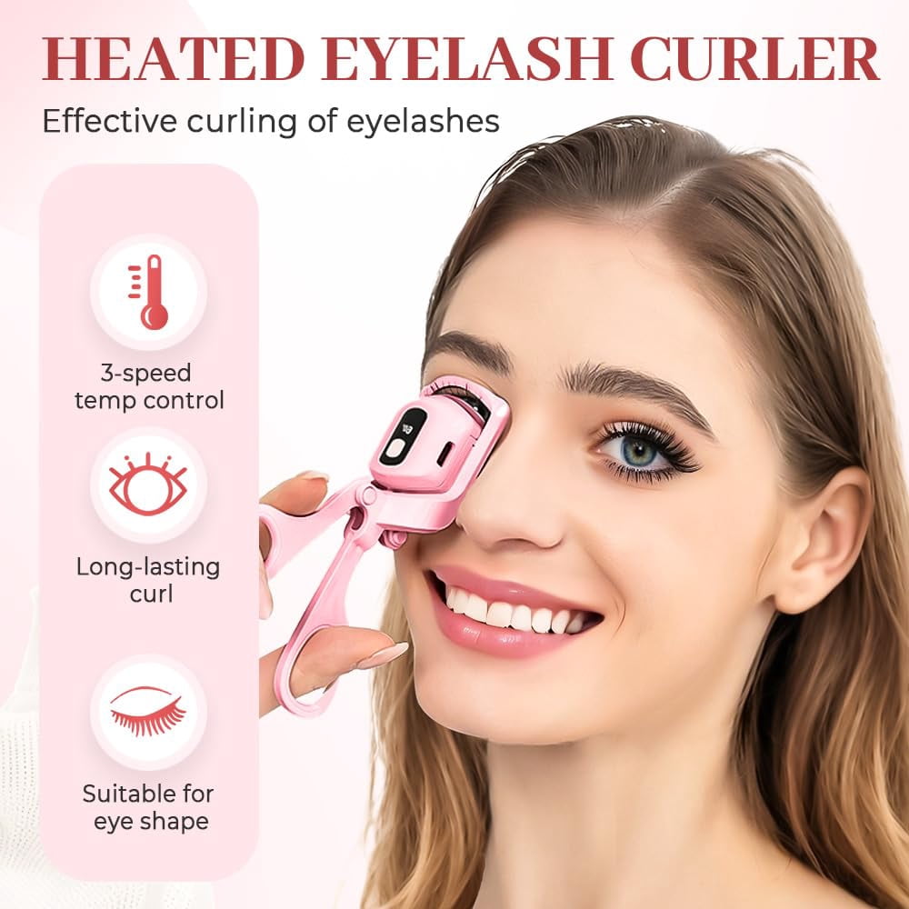Quick Natural Curls Heated Eyelash Curler - USB Rechargeable, 3 Heat Modes with LCD for Long-Lasting Volume