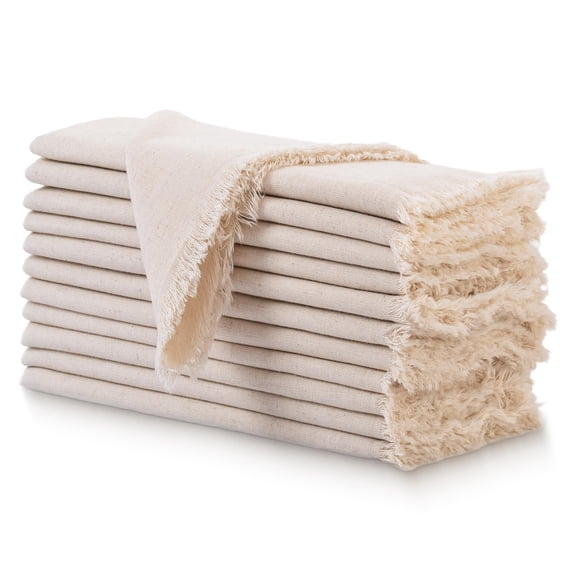 Fingercraft Fringe Napkins, Cotton Blend 12 pack Frayed Hem, Soft and High Absorbency for Everyday Use Hotel Wedding Christmas 20 x 20in Ivory