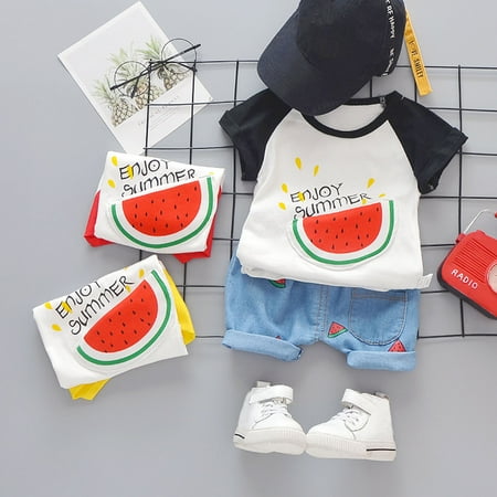 

Hunpta Baby Boy Girl Outfits O Neck Watermelon Print Tops Denim Shorts 2PCS Clothes Set