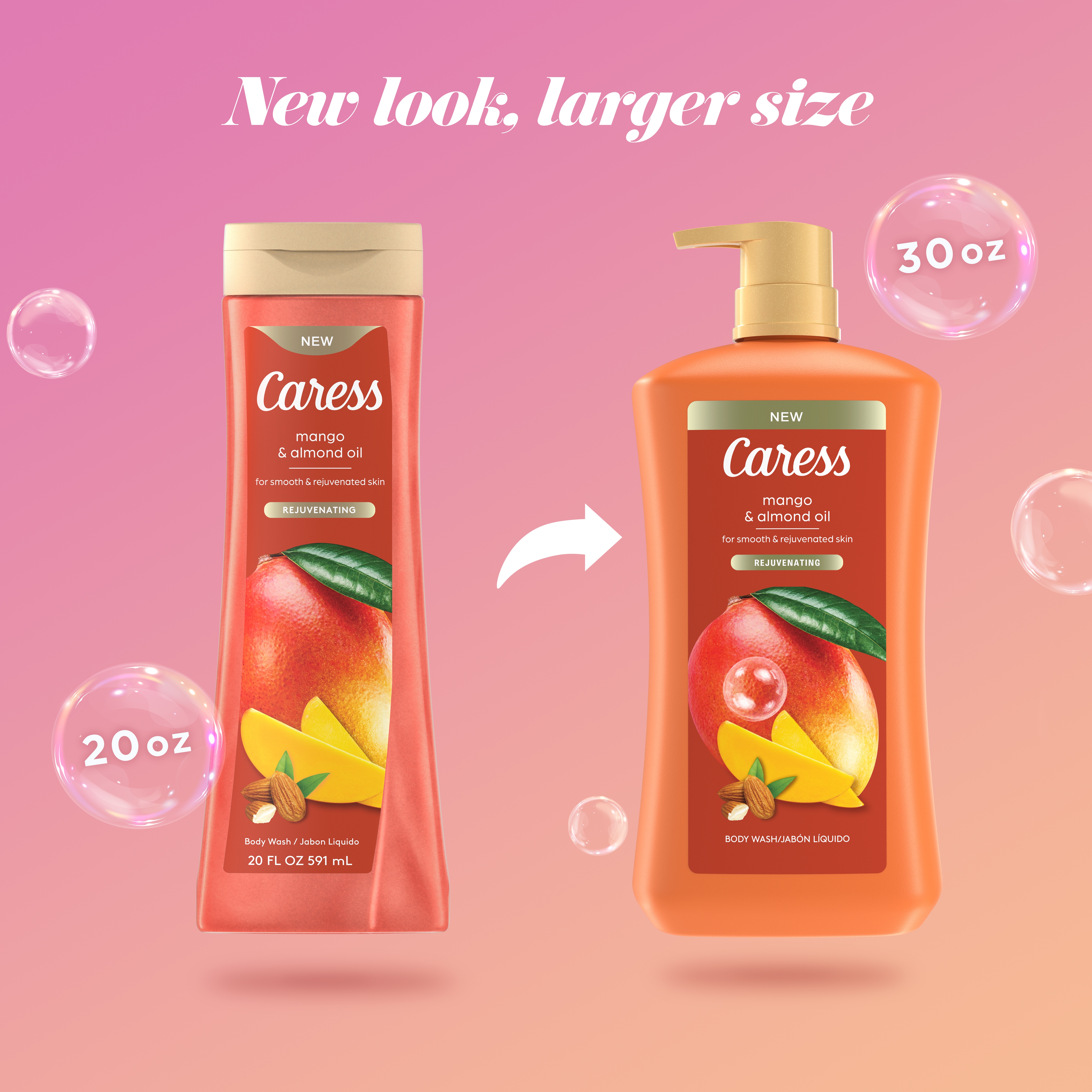 Caress Body Wash for Women, Mango & Almond Oil Shower Gel for All Skin 30 fl oz