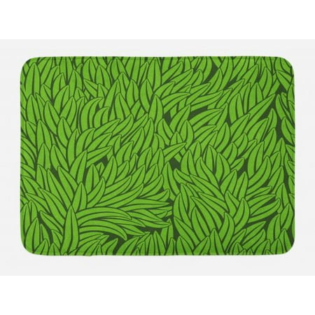Green Bath Mat Hand Drawn Style Grass Pattern Abstract Simplistic