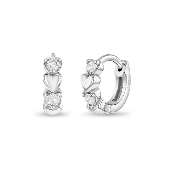 925 Sterling Silver Clear CZ Heart Huggie Hoop Earrings for Little Girls 10mm