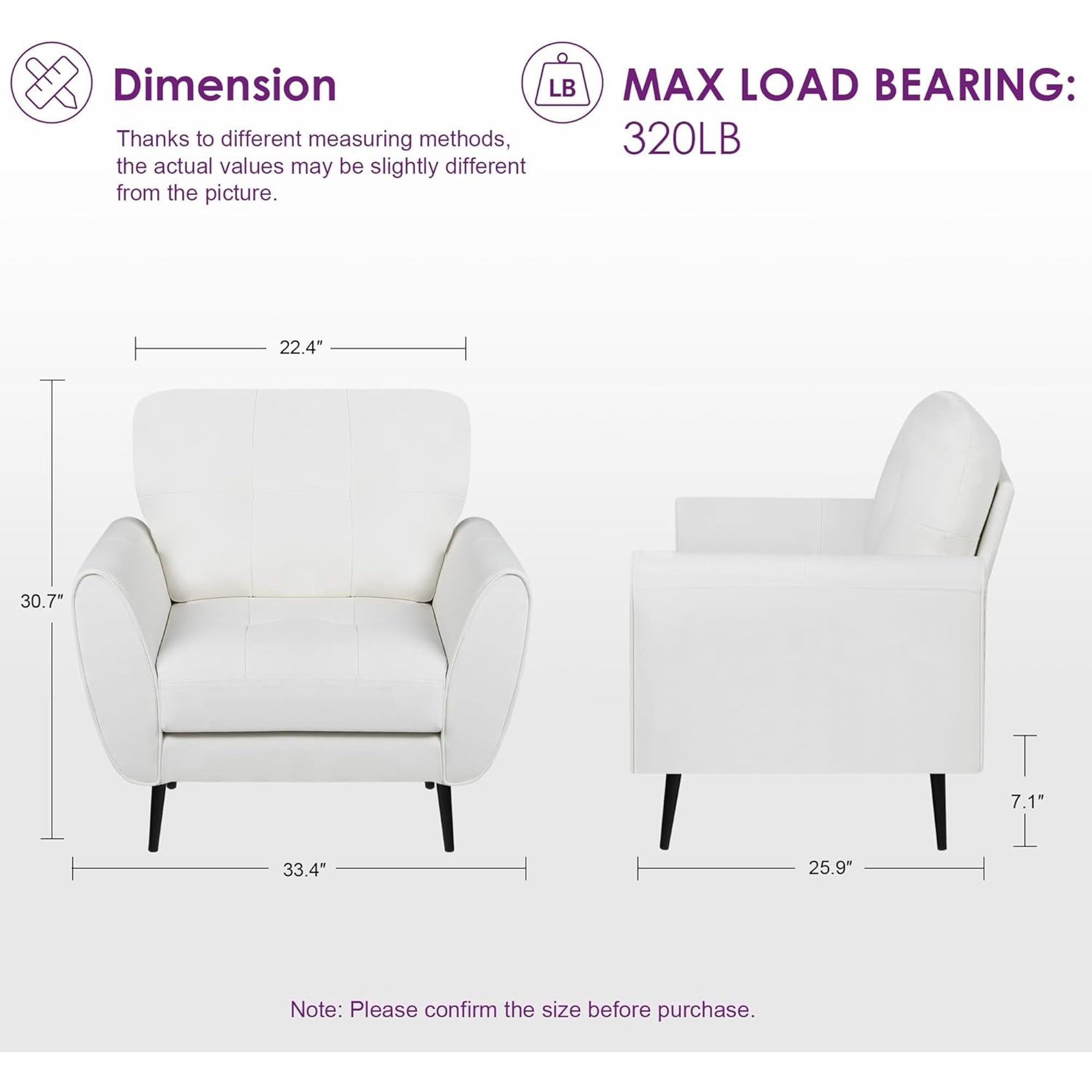 Coewske 3PCS Faux Leather Sofa Set Loveseat Couch & 2 Chairs for Living Room Small Space White