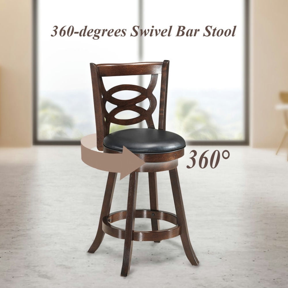 Demi Bonn 24" Counter Height Upholstered Espresso Swivel Bar Stools, Dining Chair with Cushion Seat, Brown