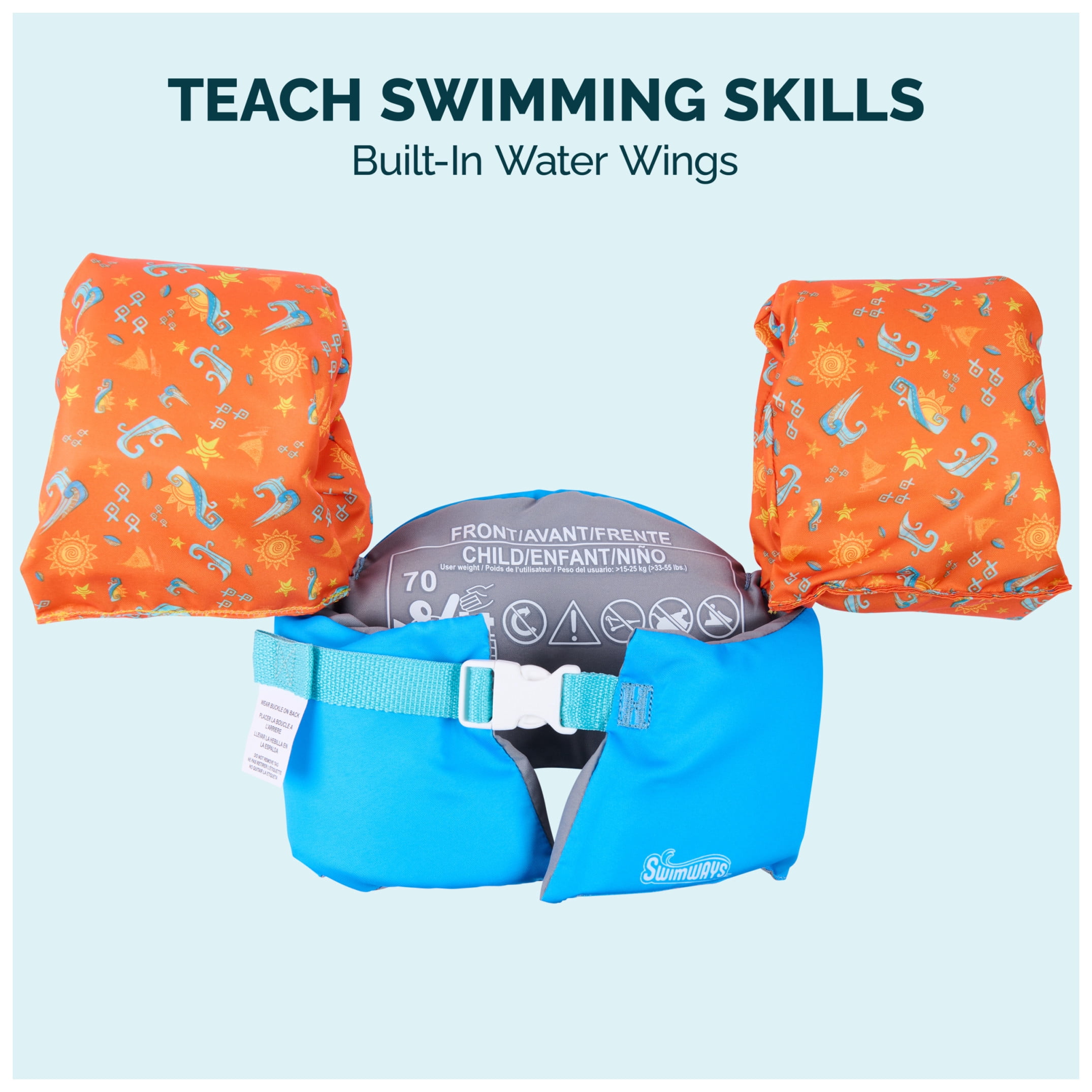 SwimWays Disney Moana Swim Trainer, USCG Approved Training Life Vest for Kids 33-55 lbs
