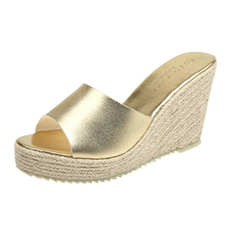 

SEMIMAY Fashion Style PU Leather Wedge Heels Women Slippers Platform Open Toe Summer Fashion Lady Espadrille Sandals Female Mules