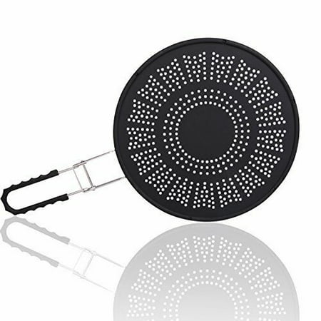 

Silicone Splatter Screen- Multi Use XL 11.5 Oil and Grease Shield Guard and Strainer w Foldable Handle for Easy Storage - Fits Most Kitchen Frying Pans Great Gift