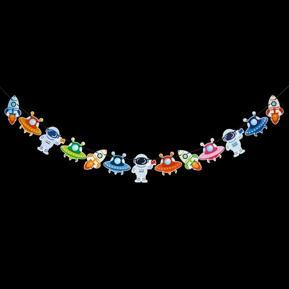 Alasum 1Set Outer Space Themed Banner for Birthday Party Decoration Pink Square Paper 12.7x0.4in