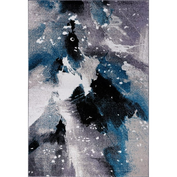 Ladole Rugs Everest Collection Ardene Abstract Pattern Turkish Soft Indoor Mat in Gray and Turquoise, 2x3(1'7" x 2'7", 50cm x 80cm)