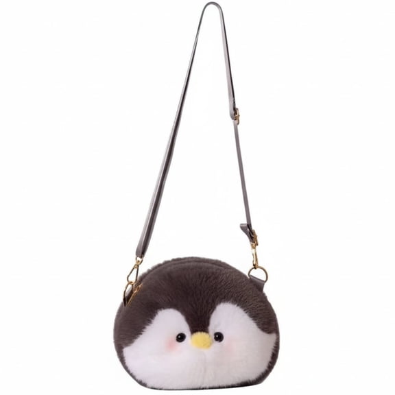 Jiibva Penguin Crossbody Bag Plush Shoulder Purse Small Handbag with Adjustable Strap Cartoon Animal Shoulder Bag for Women