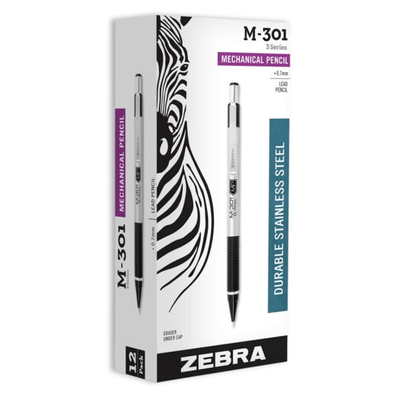 Zebra Pen Mechanical Pencils, Stainless Steel Barrel, 0.7mm Medium Point, Refillable, 12 Count