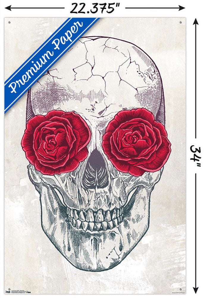 Rachel Caldwell - Skull Roses Wall Poster with Push Pins, 22.375" x 34"