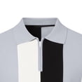 thumbnail image 3 of Men's Retro Striped Knit Polo Shirt, Quarter Zip Short Sleeve Casual Business Top, Breathable Soft Fabric for office, Daily and Semi-formal Wear, Sizes S-5XL Gray, 3 of 4