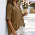 thumbnail image 5 of CaComMARK PI Linen Shirts for Women V Neck 3/4 Sleeve Loose Fit Cotton Tops Button Down Casual Dressy Clothes for Summer Coffee, 5 of 7